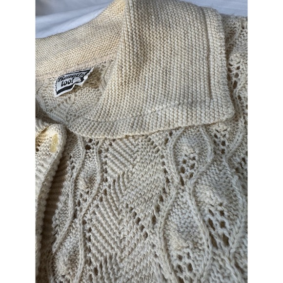 Vintage 70s Ivory Acrylic Crochet Knit Granny Button Up Cardigan Sweater S/M - Picture 5 of 8